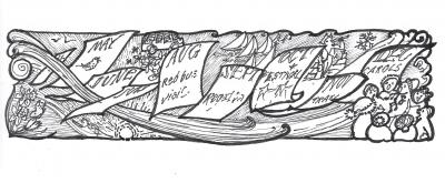 Black and white drawing of calendar pages